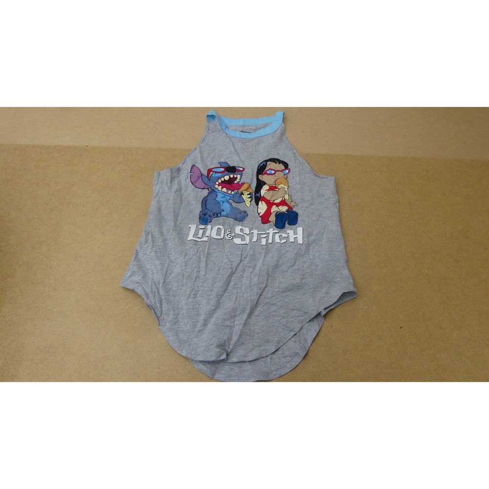 Disney Tank Top Womens M Gray Lilo & Stitch Graphic Sleeveless Curved Hem